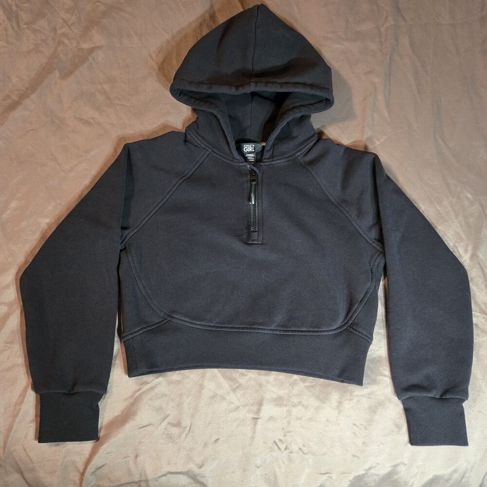 Athleta Girl Black Quarter Zip Hoodie Cropped Sweatshirt Fleece M 8/10